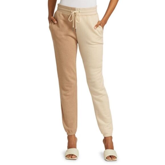 n:PHILANTHROPY Women's S Roma Colorblock Beige Tan Jogger Sweatpants - Picture 1 of 15
